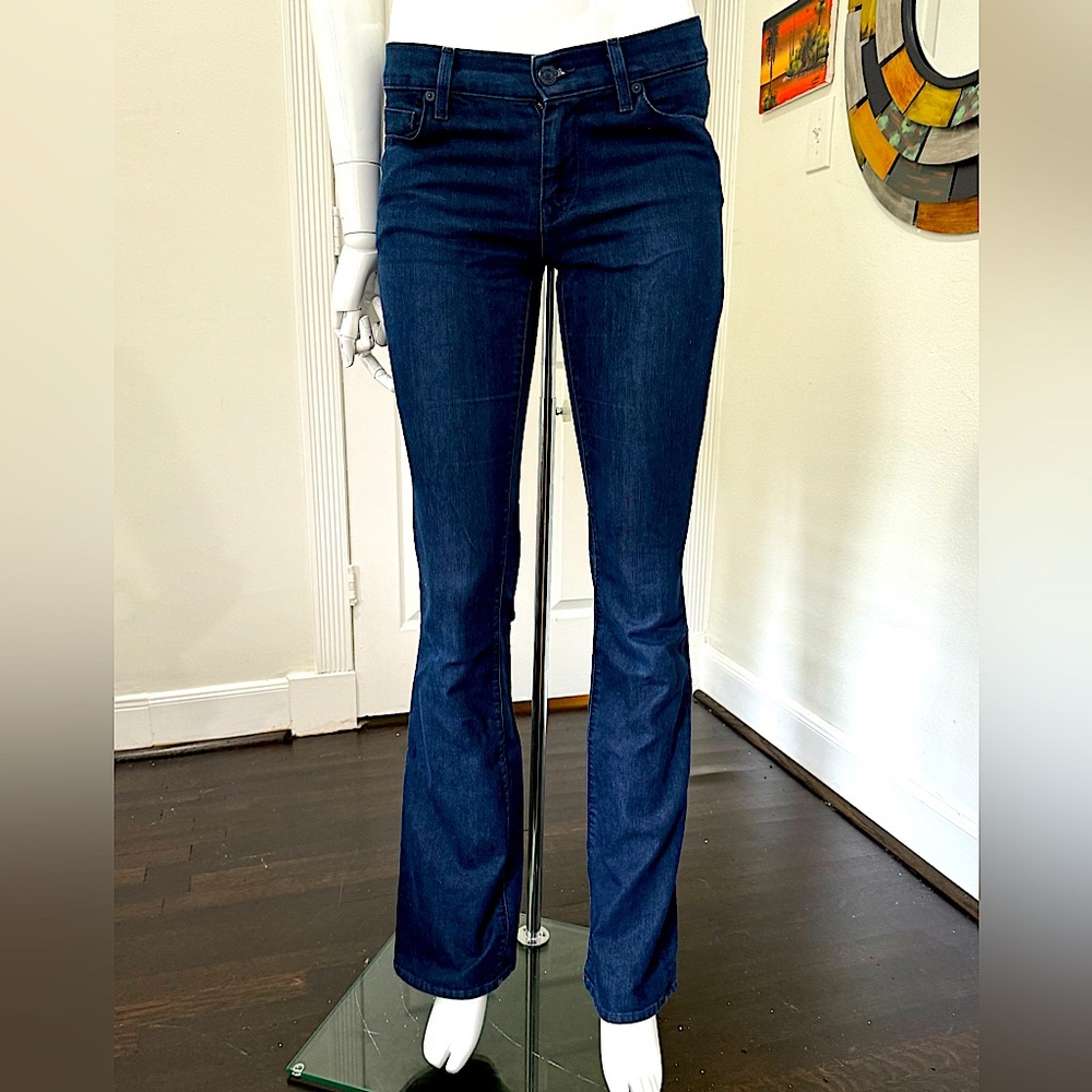 7, For All Man Kind, size 27 dark denim, low rise, boot cut, flare, jeans
